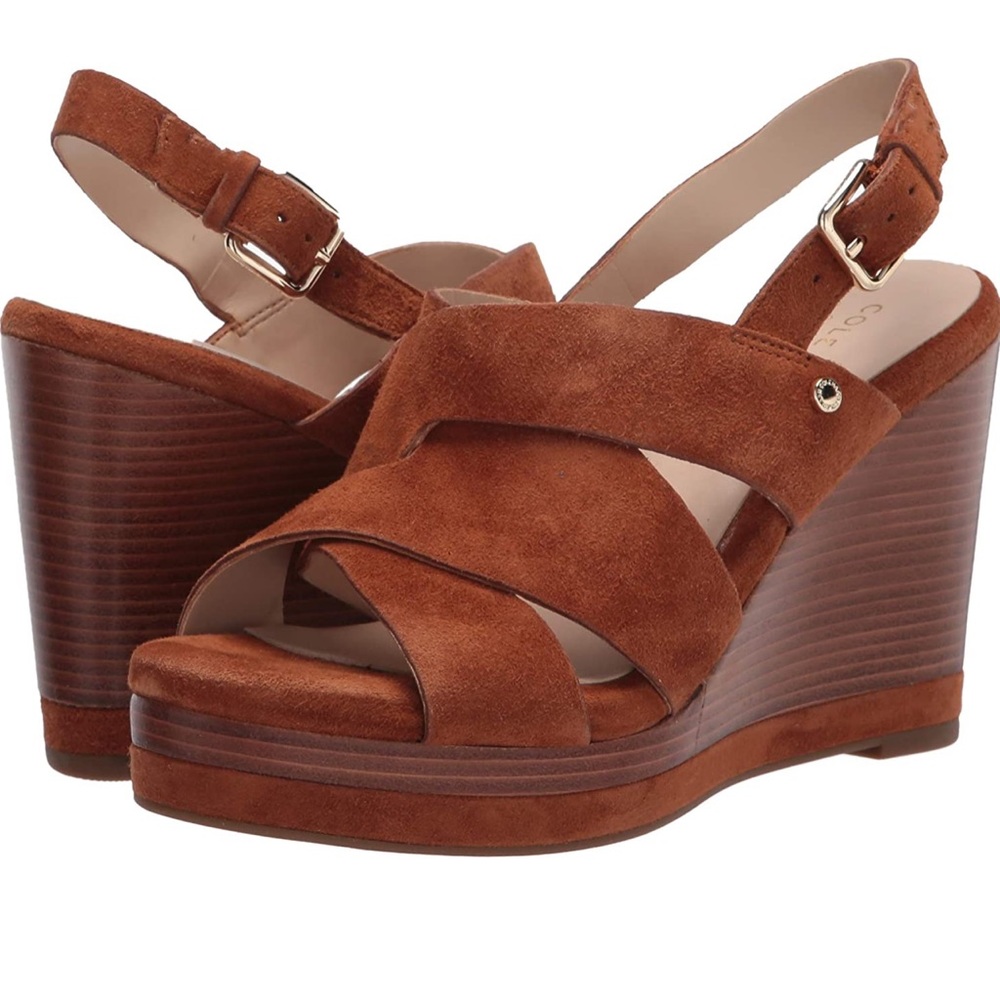 Cole Haan Rust Suede Wedge Sandals
